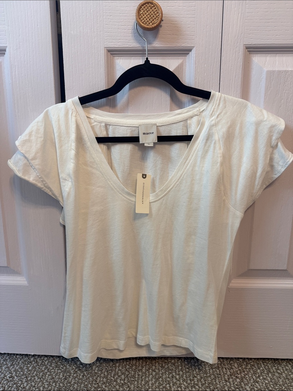 Maeve White V-Neck Short Sleeve Tee